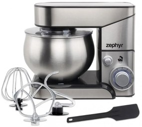Планетарен миксер с иноксова купа ZEPHYR ZP 1115 U, 1000W, 5 литра, 6 степени, Приставки, Стомана, Сребрист