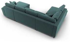 Кадифен разтегателен ъглов диван с място за съхранение в петролен цвят (ляв ъгъл/U форма) Kyoto – Cosmopolitan Design