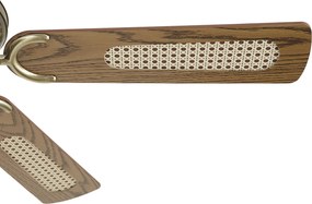 Месингов вентилатор за таван с дървен принт и ратан 108 см с издърпващ се ключ - Mistral Majas