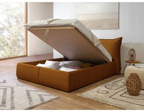 Жълто тапицирано двойно легло с място за съхранение с решетка 160x200 cm Jade - Bobochic Paris