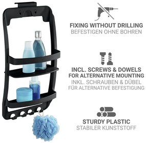 Черен висящ пластмасов рафт за баня без пробиване Universal – Wenko