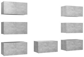 3079163 vidaXL ТВ шкафове, 7 бр, бетонно сиви, 30,5x30x60 см, инженерно дърво