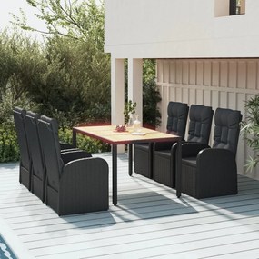 3157601 vidaXL Градински трапезен комплект 7 части възглавници черен полиратан