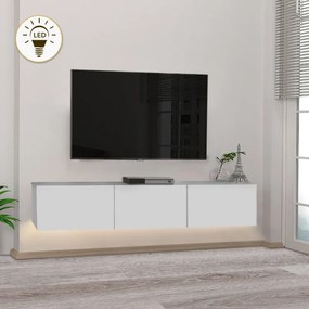 Дамла меламинов стенен ТВ шкаф с LED осветление в бял цвят 180x29.5x29.5см.