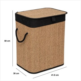 Кош за пране 5five, Правоъгълен, Бамбук и черен плат, 60 l