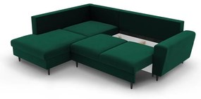 Зелен кадифен разтегателен ъглов диван с място за съхранение (ляв ъгъл/L форма) Kyoto – Cosmopolitan Design