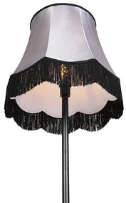 Класическа подова лампа черна с абажур Granny B сив - Simplo