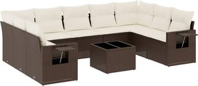 3252950 vidaXL Градински комплект диван с възглавници 10 части кафяв полиратан