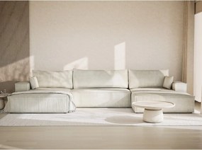 Кремав шенилов сгъваем/с място за съхранение ъглов диван (U форма) Kyoto – Maison de Rêve