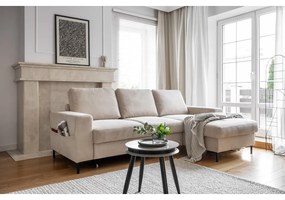 Бежов разтегателен ъглов диван от рипсено кадифе (десен ъгъл) Lofty Lilly – Miuform