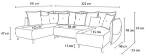 Сив разтегателен диван (ляв ъгъл/U) Nessa - Bobochic Paris