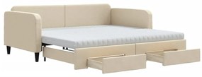 3196879 vidaXL Канапе с изтеглящо легло и чекмеджета кремаво 100x200 см плат