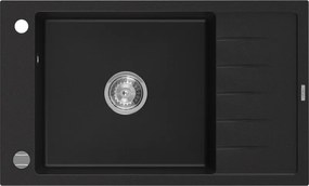 Mexen Elias гранитна мивка 1-камера с отцедник 795 x 480 мм, черна, сифон хром
