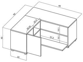 Масичка за телевизор с дъбов декор в бял и естествен цвят 90x45 cm Angle - TemaHome