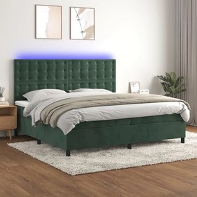 3136386 vidaXL Боксспринг легло с матрак и LED, тъмнозелено, 200x200см, кадифе