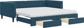 3196769 vidaXL Канапе с изтеглящо легло и чекмеджета синьо 100x200 см кадифе