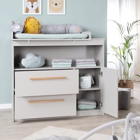 Светлосив детски скрин с маса за преповиване 107x98x75 cm Lea – Roba