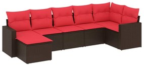 3251621 vidaXL Градински диван с възглавници, 7 части, полиратан, кафяв