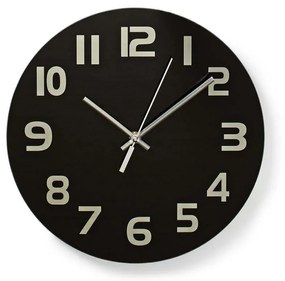Nedis CLWA006GL30BK - Стенен часовник 1xAA/1,5V стъкло 30 см черен