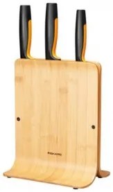Fiskars - Комплект 3 бр. ножове FunctionalForm с бамбукова поставка