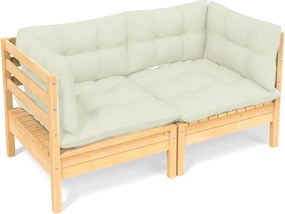 3096010 vidaXL 2-местен градински диван с кремави възглавници, бор масив