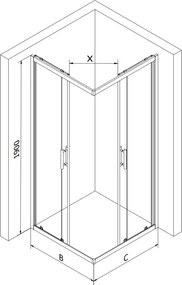 Mexen Rio квадратна душ кабина 90 x 90 см, прозрачна, черна + дъно Flat, бял