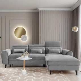 Сив кадифен разтегателен ъглов диван с място за съхранение (десен ъгъл) Foble – ELTAP
