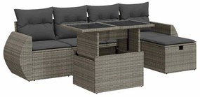 3327890 vidaXL Градински диван с възглавници, 6 части, полиратан, сив