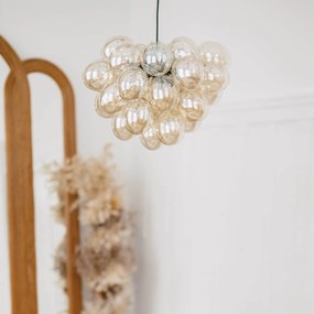 Висяща лампа в стил Арт Деко черна с кехлибарено стъкло 8-светлина - Uvas