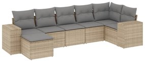 3255216 vidaXL Градински диван с възглавници, 7 части, бежов полиратан
