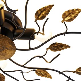 Интелигентна таванна лампа черна със злато 80 см 4-крушки вкл. 4 Wifi P45 - Foglie