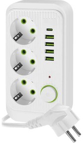 Разклонител за контакти с превключвател LINEA 3x230V + 5xUSB A/C SCHUKO 5 m бял