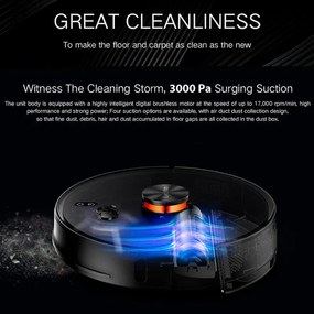 Прахосмукачка робот Xiaomi LYDSTO R1 Pro, 50W, Li-ion 5200 mAh, 3000 Pa, Wi-Fi, Мокро/сухо, Автоматично събиране на отпадъци, Автономия до 200 мин, Черен