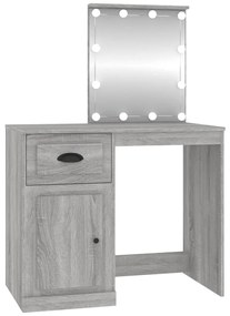 816774 vidaXL Тоалетка с LED сив сонома 90x50x132,5 см инженерно дърво