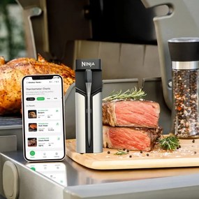 Кухненски термометър Ninja ProChef WP100EU, Bluetooth, Мобилно приложение, Сензор за вътрешна и околна темп, До 370C, Черен/сребрист