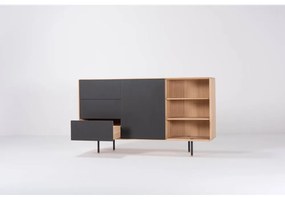 Черен/естествен нисък скрин от масивен дъб 176x100 cm Fina – Gazzda