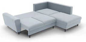 Светлосин кадифен разтегателен ъглов диван с място за съхранение (десен ъгъл/L форма) Kyoto – Cosmopolitan Design