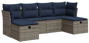 3325327 vidaXL Градински диван с възглавници, 6 части, полиратан, сив