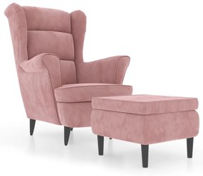 3115935 vidaXL Фотьойл Wingback с табуретка, розова, кадифе