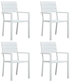 47884 vidaXL Градински столове, 4 бр, бели, HDPE, имитация на дърво