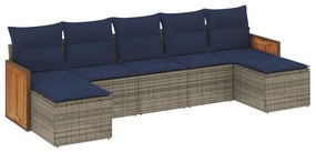 3260318 vidaXL Градински диван с възглавници, 7 части, полиратан, сив