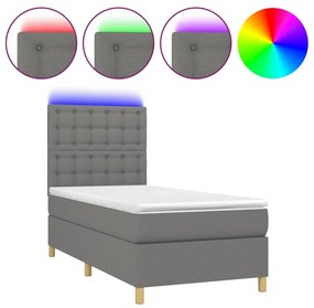 3135734 vidaXL Боксспринг легло с матрак и LED, тъмносиво, 100x200 см, плат