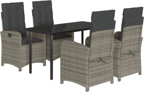 3212363 vidaXL Градински трапезен комплект 5 части с възглавници сив полиратан