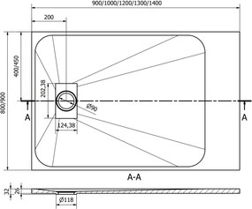 Mexen Hugo правоъгълно поддушово корито SMC 100 x 80 см, черно - 42708010