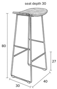 Черен бар стол от масивно тиково дърво (височина на седалката 76 cm) Tangle – White Label