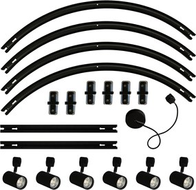 Модерна релсова система за осветление с 6 черни прожектора, 1-фазна, овална 100см - Iconic Jeana