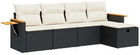 3325955 vidaXL Градински комплект с възглавници, 5 части, черен полиратан