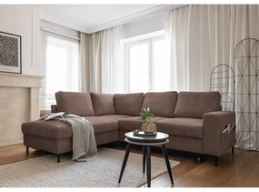 Кафяв разтегателен ъглов диван от рипсено кадифе (ляв ъгъл) Lofty Lilly – Miuform