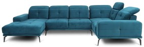 Син кадифен ъглов диван (десен ъгъл/U форма) Neviro – ELTAP