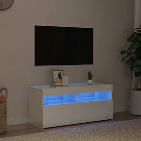 804388 vidaXL ТВ шкаф с LED осветление, бял гланц, 90x35x40 см